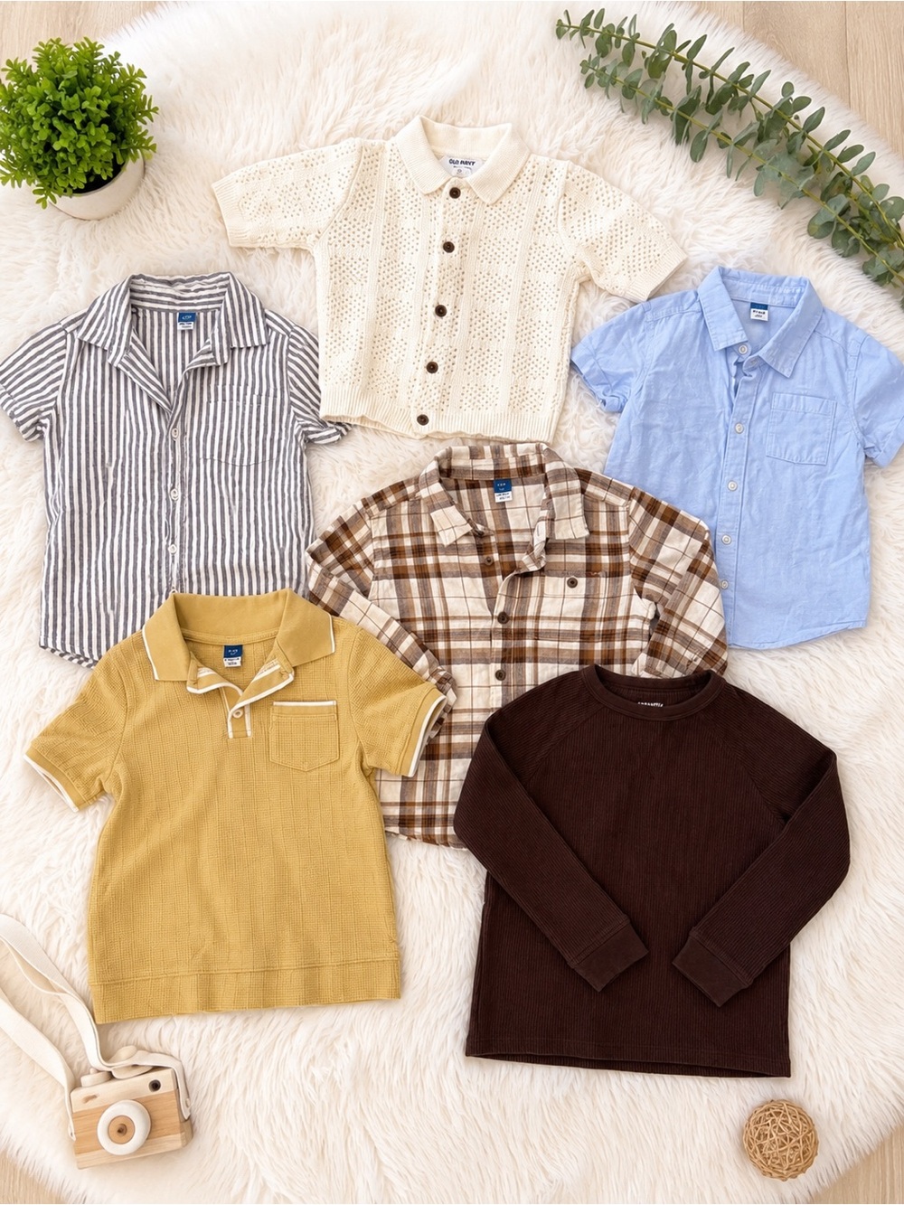 Old Navy Boys Shirts Lot Size 5T - 6pc Button Down Plaid Polo Waffle Knit Mix